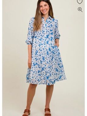 Blue Floral Button Down Maternity Dress